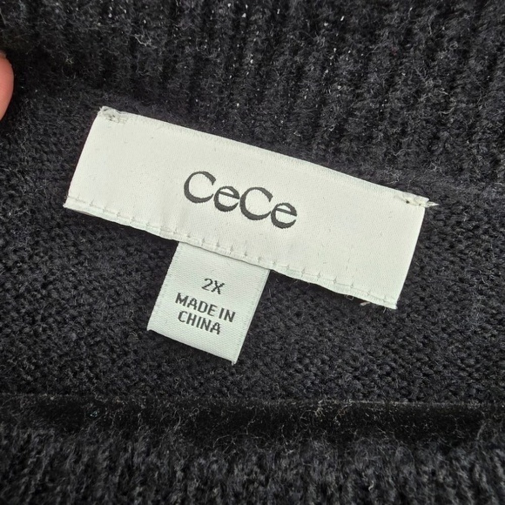 New CeCe Womens 2X Black Fair Isle Pearl Embellished Long Sleeve Knit Sweater‎ - Picture 4 of 11